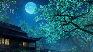 古风护眼绿景树木河流带鱼屏