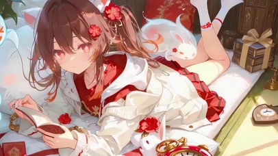 猫耳少女花间卧兔
