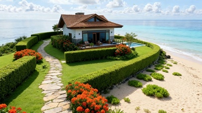 护眼房屋花草树木海景