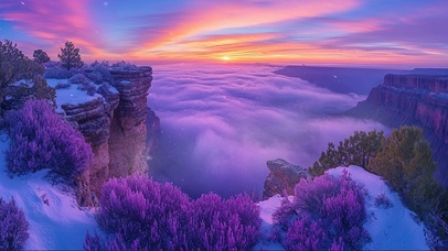 冬日云端积雪山谷