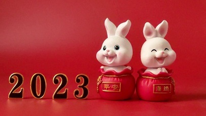 4K红色兔子摆件兔年来了