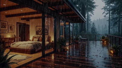 森林雨夜小屋