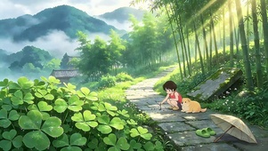 乡间小径少女和狗