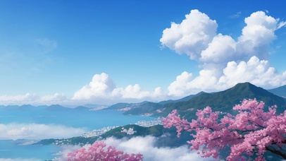 晴天白云日系樱花风景