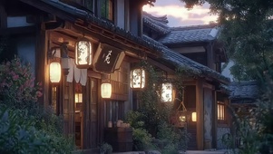 静谧傍晚温馨古建灯光