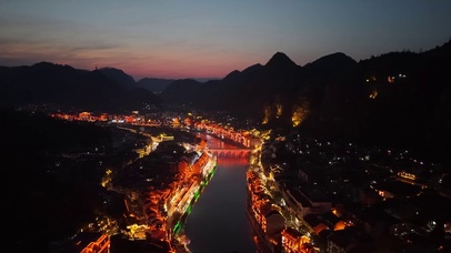 贵州镇远古镇晚霞夜景
