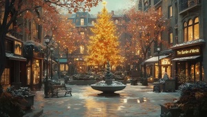 城市金黄圣诞树街道