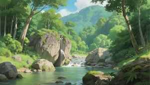 清新绿色森林溪流