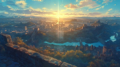 俯瞰落日古城风光