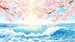 樱花树木海景
