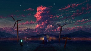 夕阳铁轨女孩
