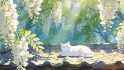 树下猫咪带鱼屏