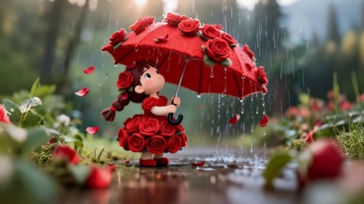 雨天玫瑰花女孩