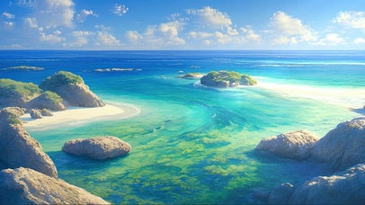 清新阳光礁石海岛