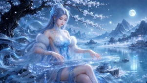 江雪夜清冷抚琴人