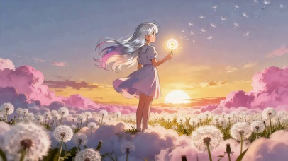 蒲公英花海的少女