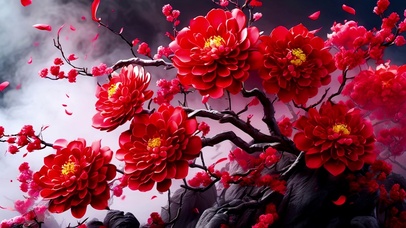 冬日鲜花的红色花朵