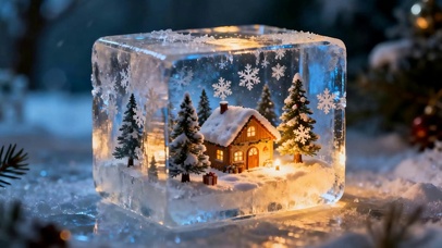 方块夜景雪景树木