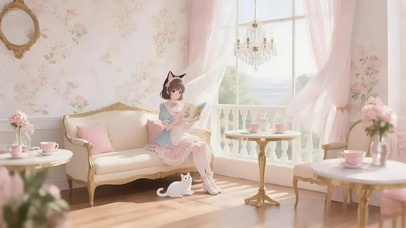 看书的猫耳朵少女4K动态壁纸