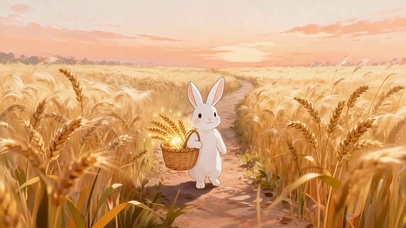 欢乐秋收麦田小兔子