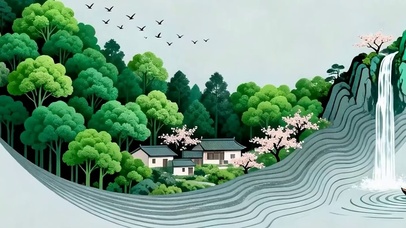 护眼树木瀑布河流带鱼屏