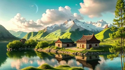 唯美绿色乡村山川河流