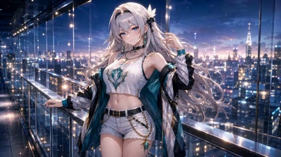 夜景都市银发二次元美少女