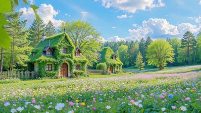开满野花的森林小屋