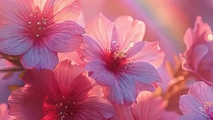 护眼红色花朵带鱼屏