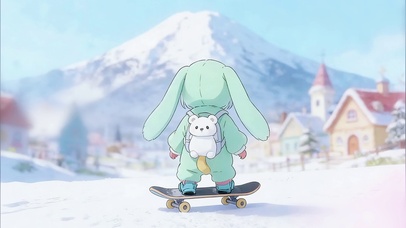 励志兔耳萌娃滑雪小清新壁纸