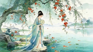 国风湖边女孩