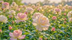晨光粉色月季花海