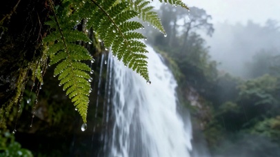 雨天山林瀑布治愈风光