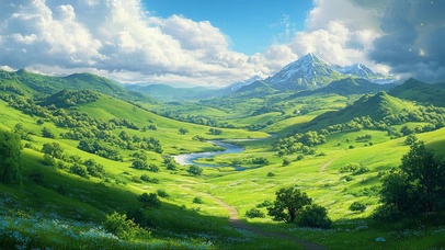 绿色护眼山谷河流