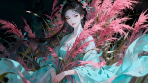 粉色蒲苇国风女孩