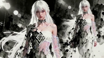 水墨风白发酷飒美少女