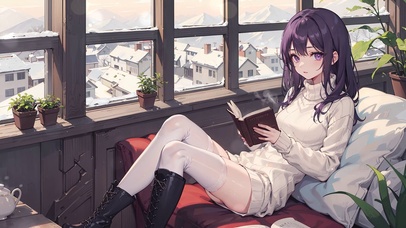 午后窗边沙发看书少女