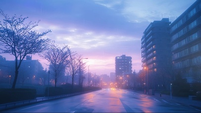 朦胧城市阴天傍晚街道