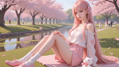 浪漫樱花树下美女