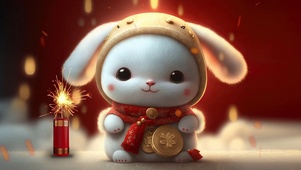 萌萌小兔子放烟花