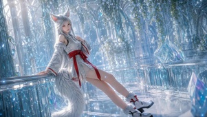 水晶宫殿狐耳银发美少女