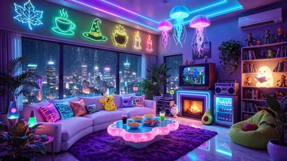 霓虹雨夜游戏房间