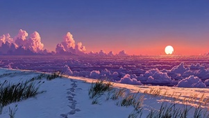 日出朝霞云海雪原