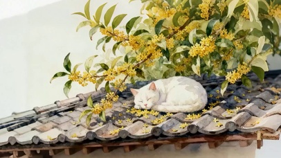 桂花树下的老猫