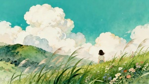 草原看风景的女孩