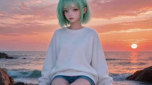 海边短发美女