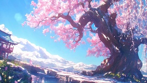 静谧阳光樱花古树