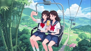 缆车观光校服少女