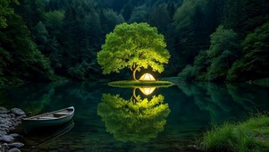 山林间湖中小树