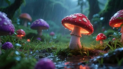 雨天彩色蘑菇